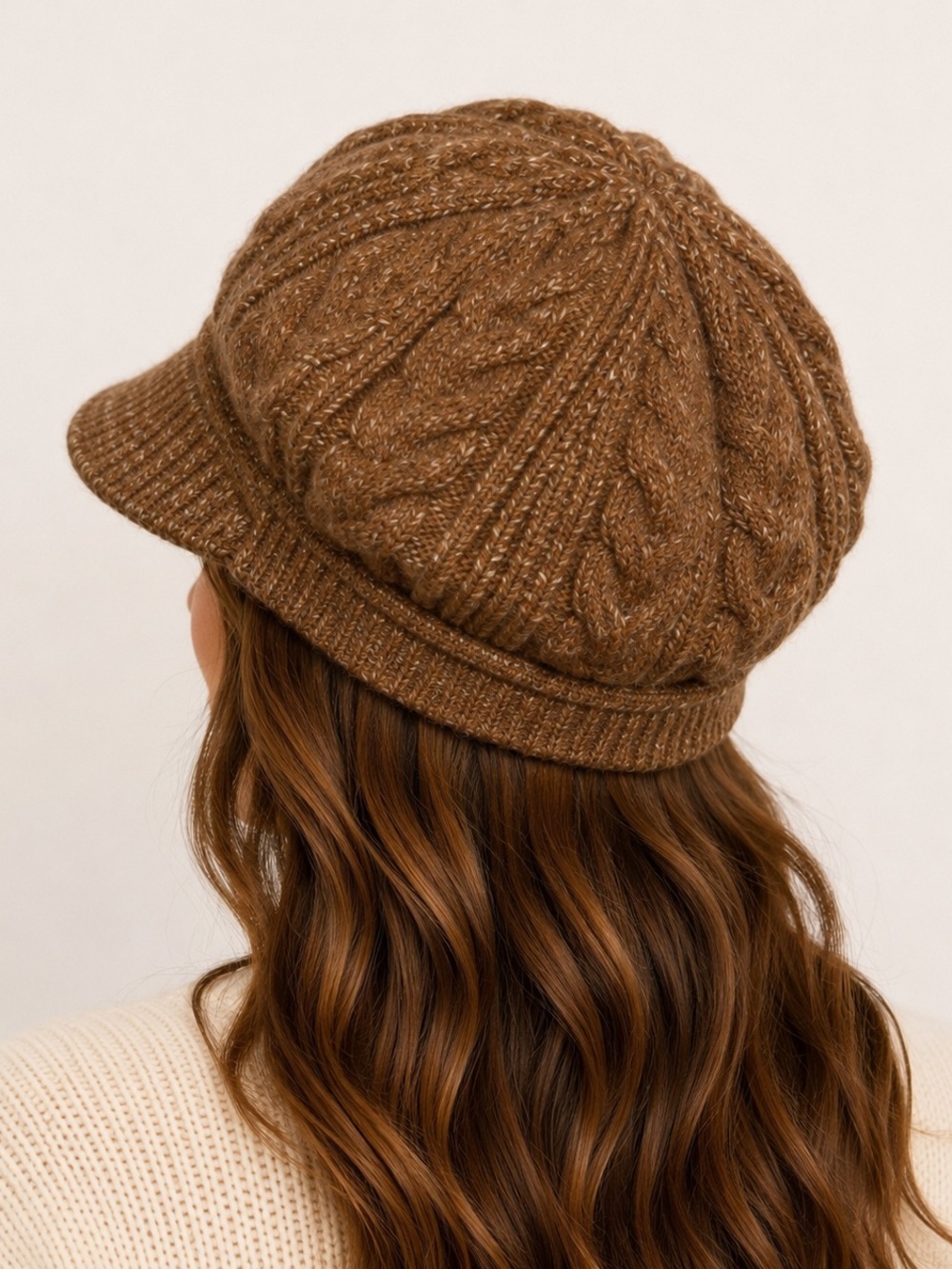 Free People Cable Knit Brown Baker Boy Cap - Picture 2 of 2